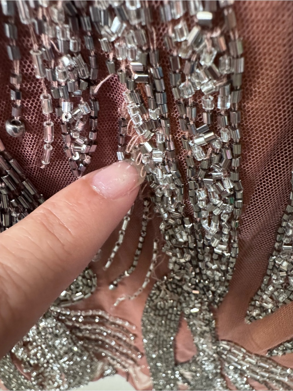 Mac Duggal Mauve Silver Beaded Long Sleeve Cocktail Dress Size 12 Flaws - Picture 7 of 10